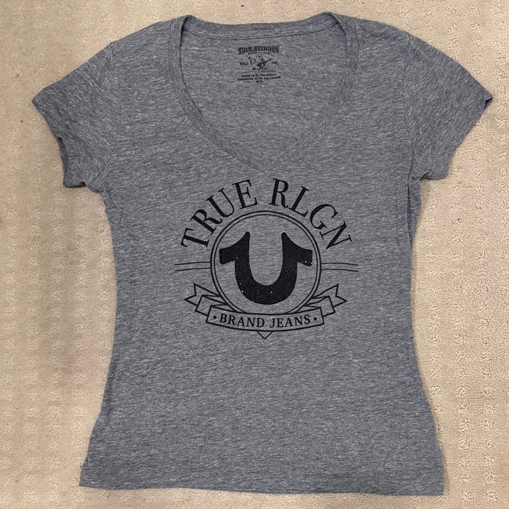 True Religion Heather Gray Logo Tee